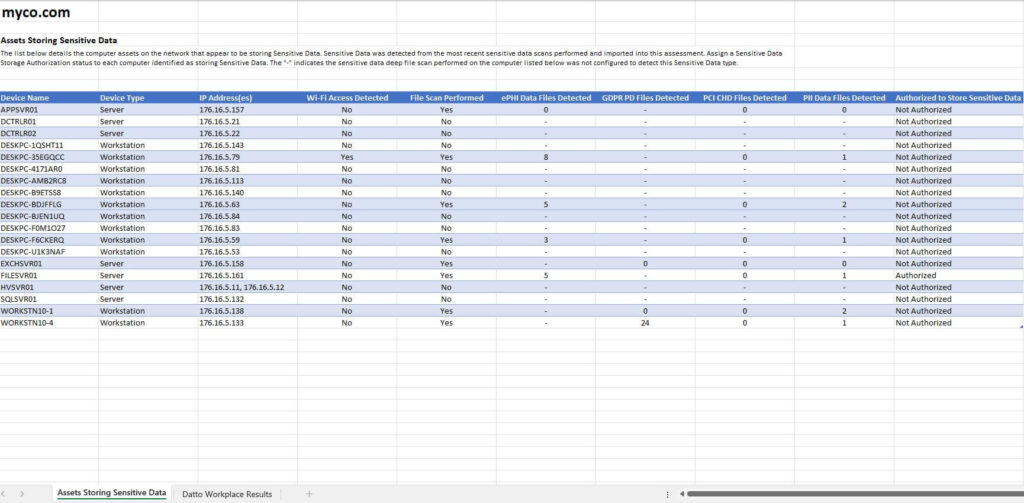 Sensitive Data Assessment Worksheet - Sample Report-thumbanail